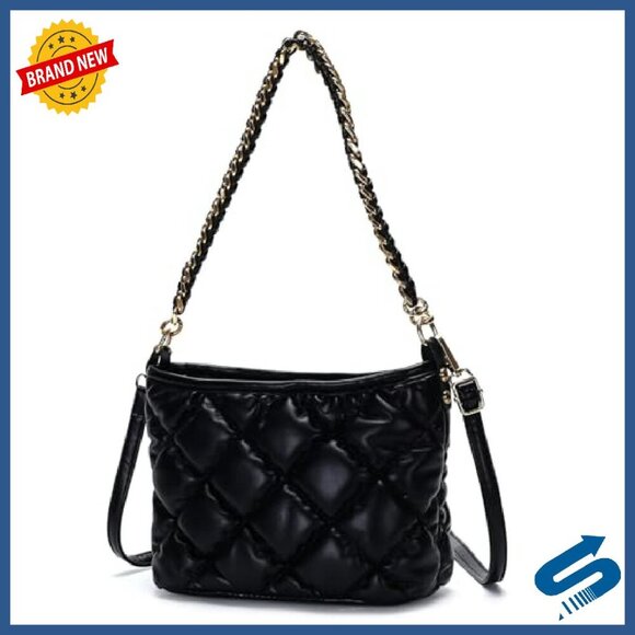 Quilted PU Leather Crossbody Shoulder Bag with Top Handle, 9.5x4.5x6.3 - Picture 2 of 8